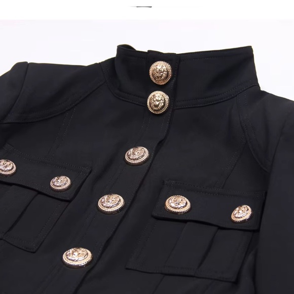Women's Black Military Style Coat - Picture 5 of 8